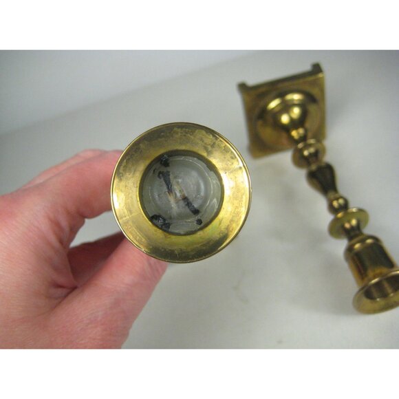 Vintage Brass Candlestick Holders Set of 2 Made in India Square Footed Base - Picture 9 of 10